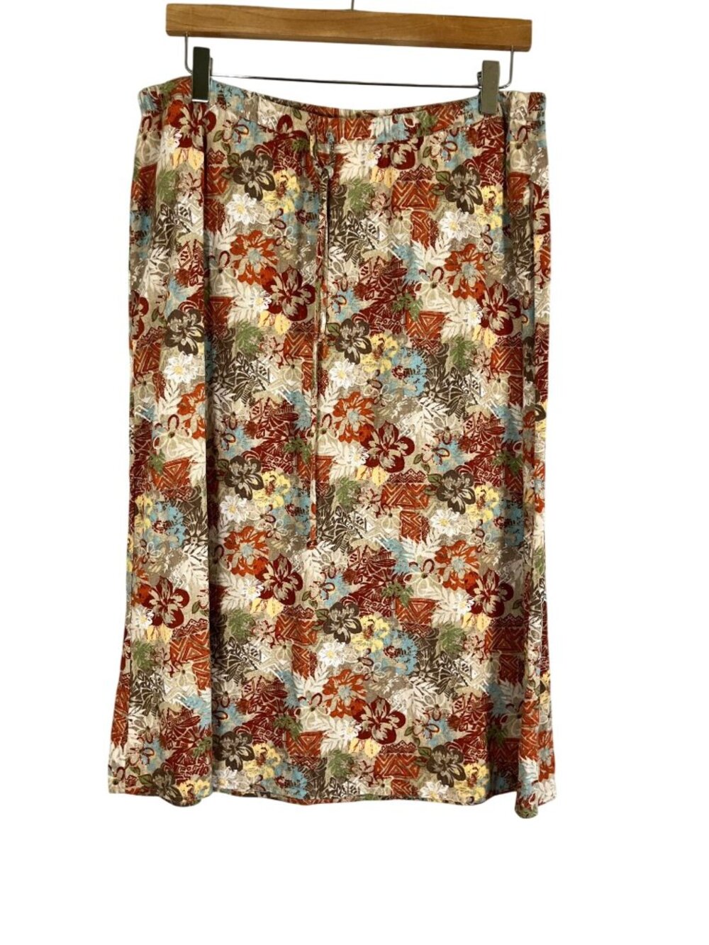 Colorful Floral Linen Skirt M Boho Indie Folk Hippie Earthy Granola Festival 90s